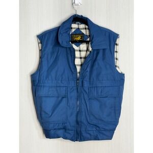Vintage Branded Lion Blue Puffer Vest Plaid Lined Workwear Utility Mens Large